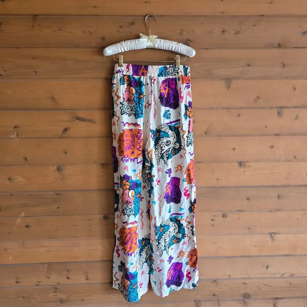 Milk & Honey Graphic Pant Wide Leg Boho Pinup Tropical Beachy Large Y2K Flowy - Picture 3 of 7